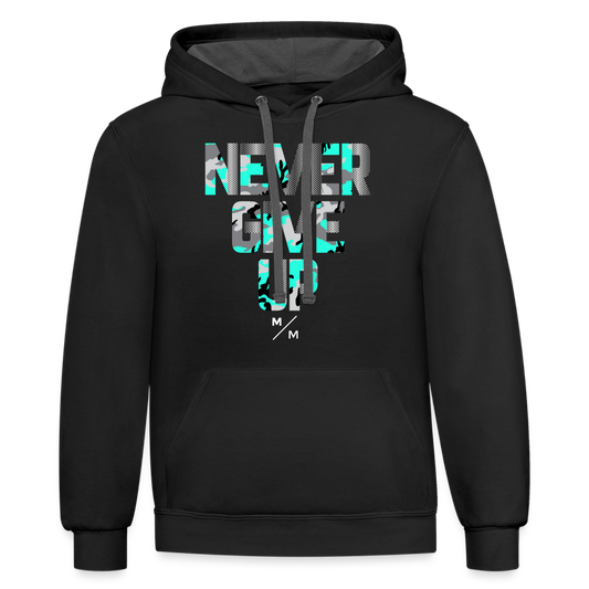 Never Give Up- Unisex Contrast Hoodie - black/asphalt