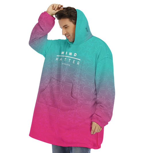 Teal/Pink Fade- Unisex Sherpa Fleece Hoodie/Parka